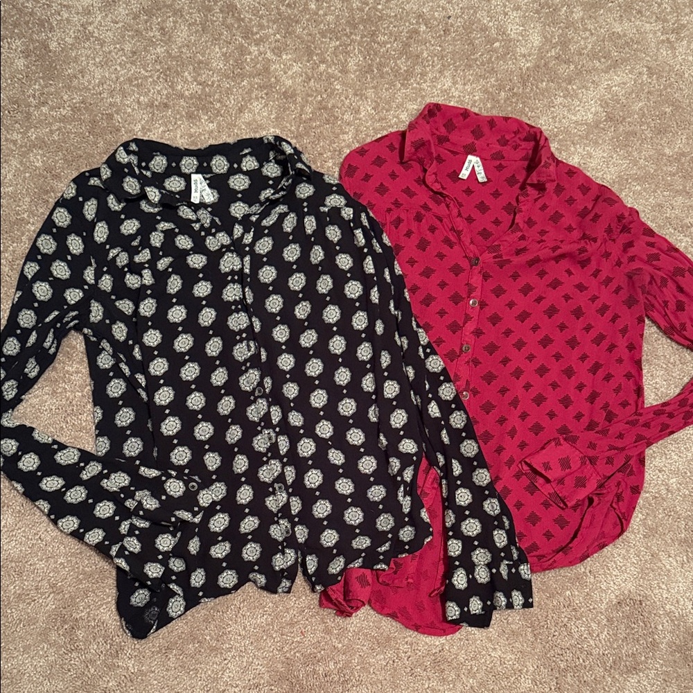 Set of Two Patterned Button-Up Blouses